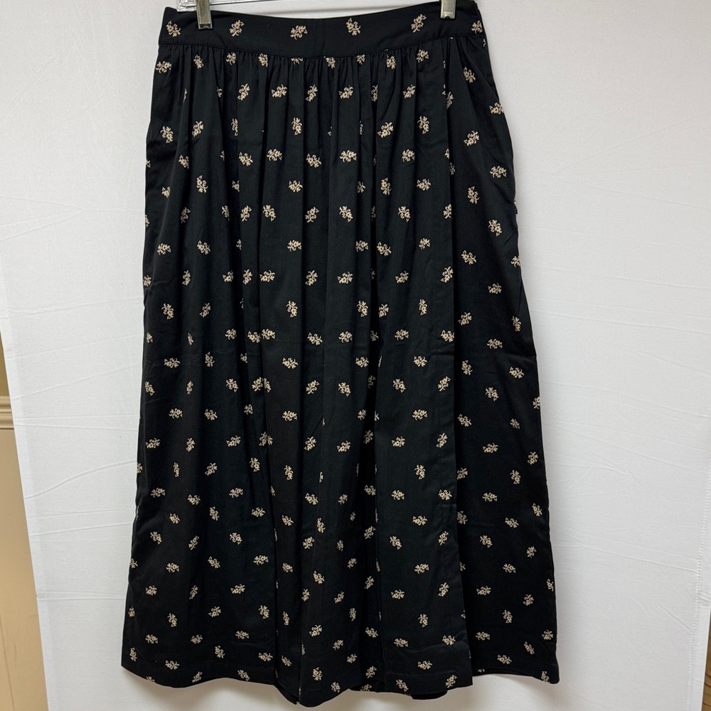 Hill House Krista Midi Skirt  Black Floral Jacquard Print Women’s Size Medium
